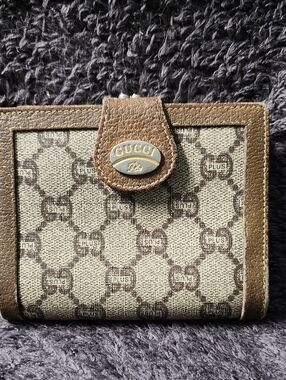 Gucci Beige and Brown Monogram Snap Wallet